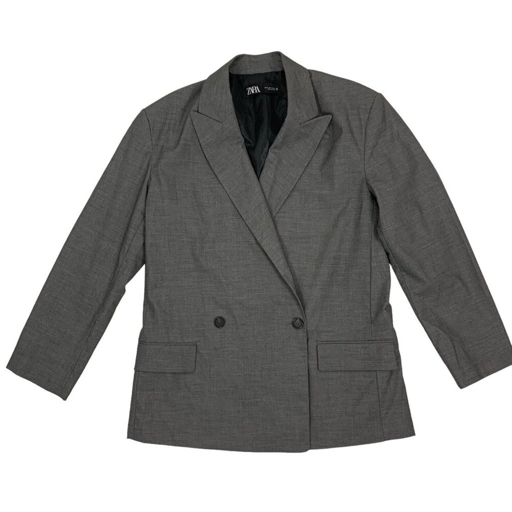 Zara Women’s Oversized Double Breasted Blazer Medium Gray Shoulder Pads